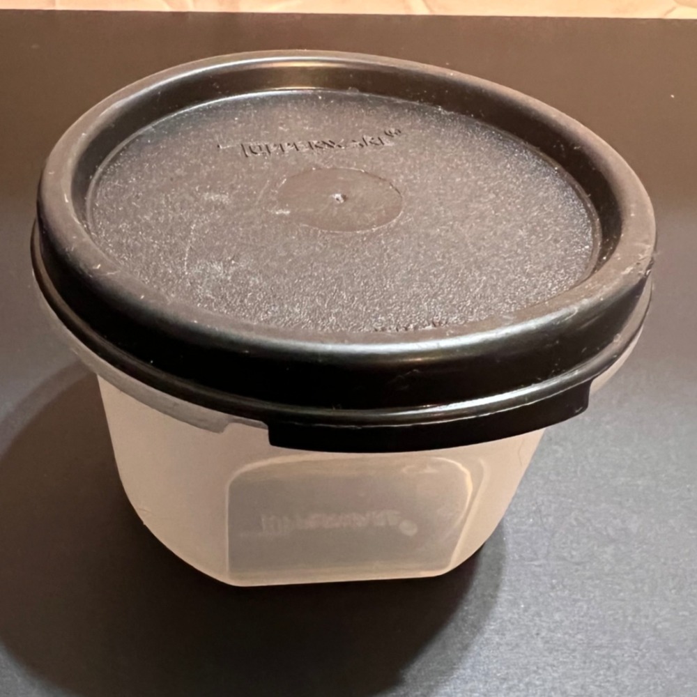 Tupperware 200ml Small Round Container Black Lid 1607-12 Clear Good Vintage